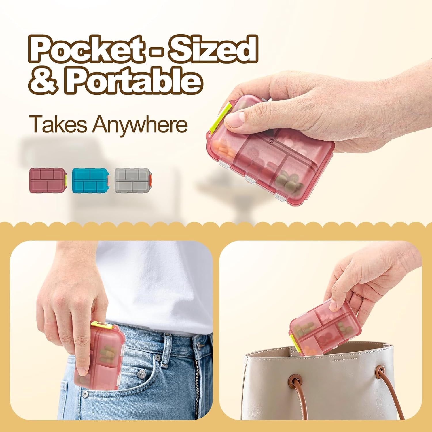 3 Piece 10 Compartment Travel Pill Organizer With Medicine Labels Portable Foldable Supplement Box