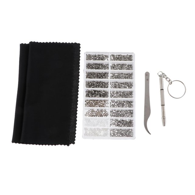 Kit de reparación de gafas de terre con tornillos 1000 Uds.con paño de limpieza para almohadilla nasal