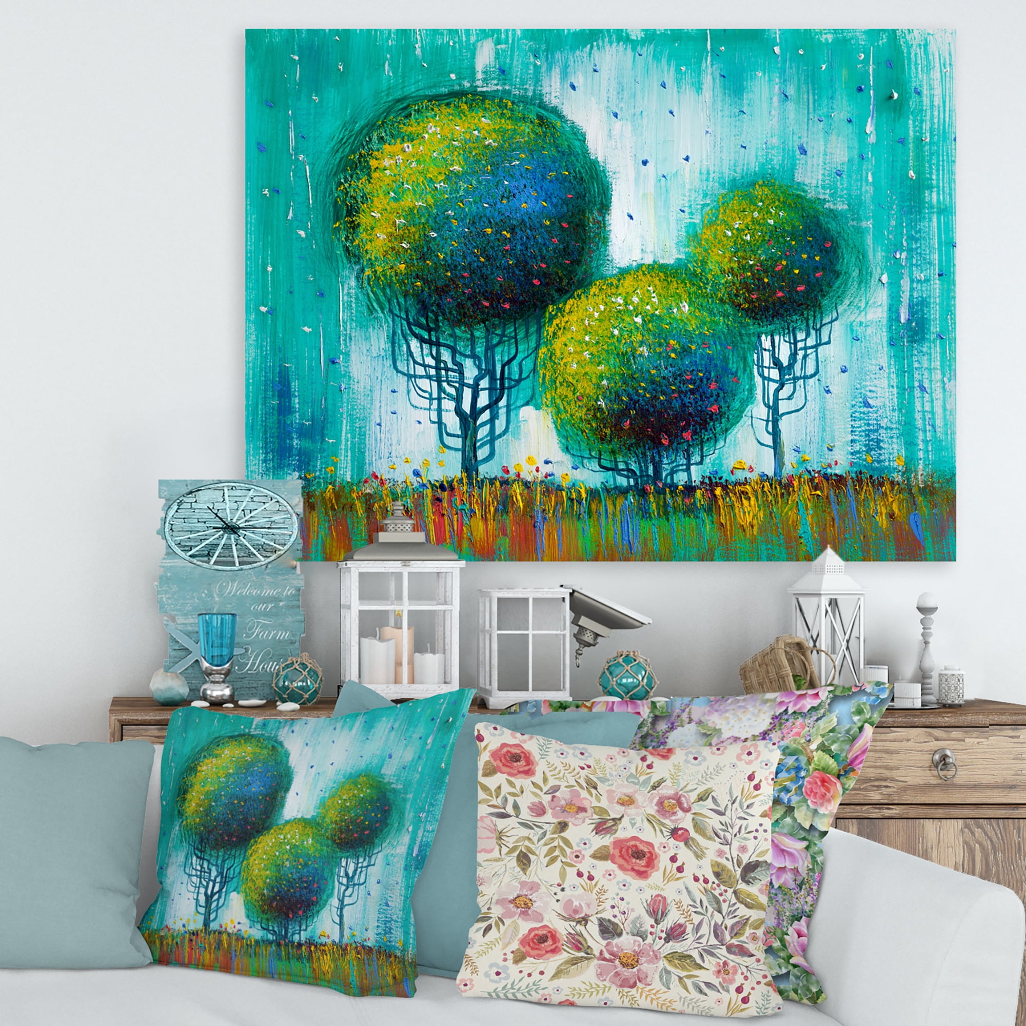 Colorful Landscape Trees Impressionist II 40 in x 30 in Painting Canvas Art Print, by Designart