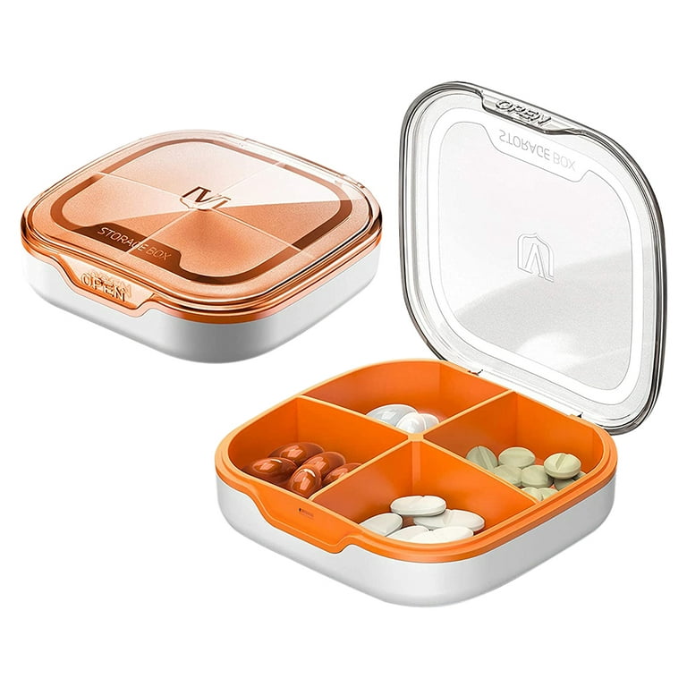 Thren Pill Organizer Portable Pill Box Cute Pill Organizer 4 Times A Day for Purse or Pocket Removable 4 Compartments for Supplement Vitamin Medicine