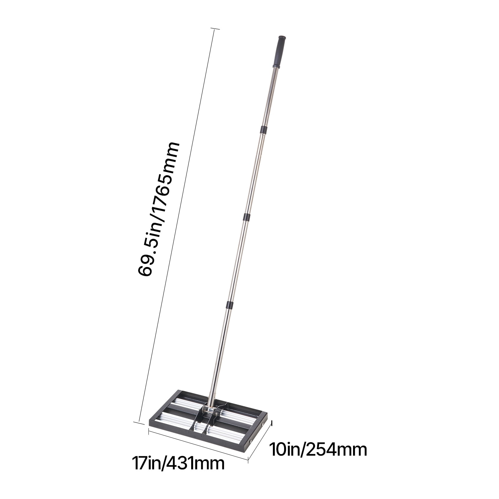 VEVOR Updated Lawn Leveling Rake with Roller, 17" x 10" Stainless Steel Lawn Leveler with 63.4" Adjustable Handle, Heavy Duty Yard Leveling Rake, Effort Saving Lawn Leveling Tool
