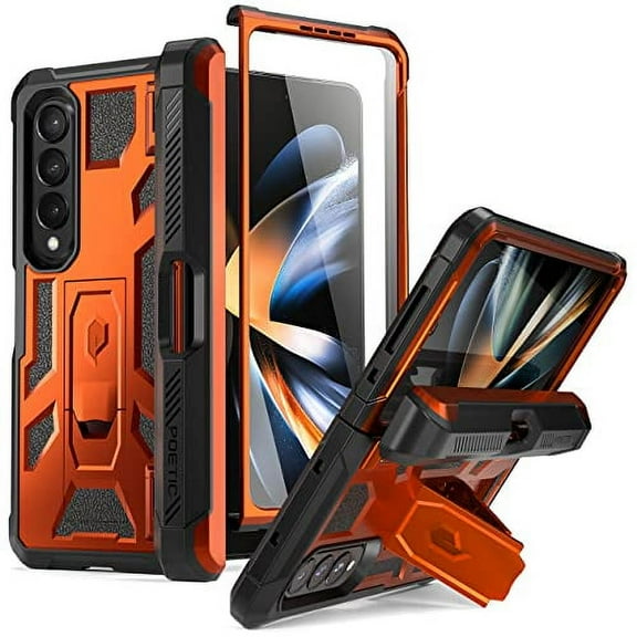 Poetic Spartan Case for Samsung Galaxy Z Fold 4, Full Body Rugged Case with Kickstand, Metallic Orange