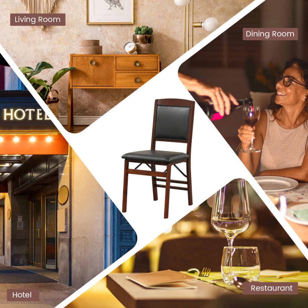 Demi Bonn Set of 2 Folding Dining Chairs with Padded Seat and High Backrest, Brown