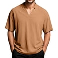 thumbnail image 3 of Fengqque Mens T Shirts Short Sleeve V Neck Shirt Basic Summer Solid Color Plus Size Beach Tee Tops Brown L(L), 3 of 8