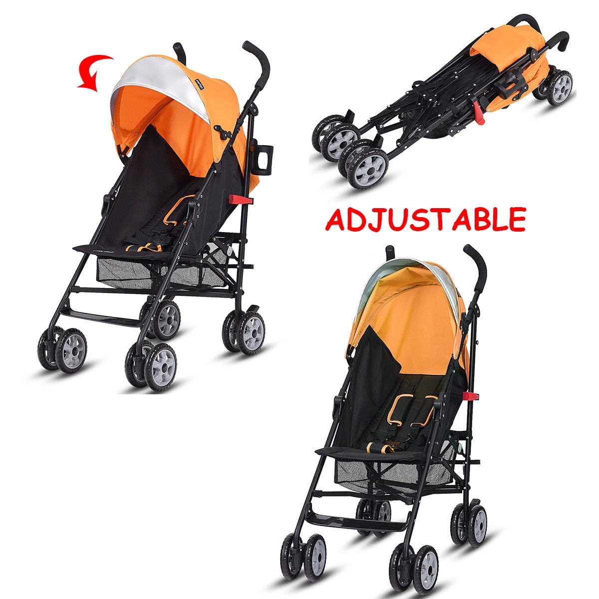 Costway Folding Lightweight Baby Toddler Umbrella Travel Stroller with Storage Basket Orange