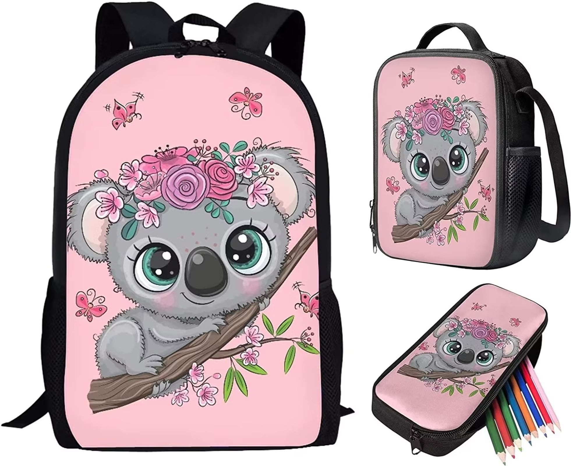Binienty Sunflower Sloth Backpack for School Boys Middle School Bag for Girls Bookbags with Lunch Box Ages 8-10 Pencil Case Elementary School Supplies
