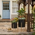 thumbnail image 3 of Decorative Flower Pots with Metal Stand for Home Decor - Modern Planters for Hallway, Entryway, and Living Room Decor - Indoor and Outdoor Pots for Plants Styling - Set of 2, 23", 19", Black & Gold, 3 of 16