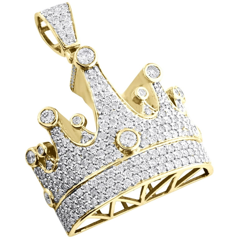 10K Yellow Gold Round Diamond Royalty Crown Pendant 1.55