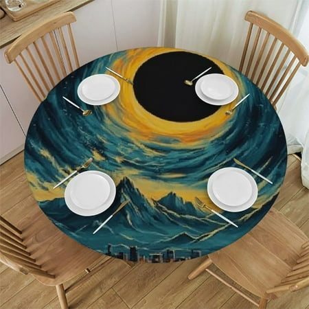 

Sheronv Solar Eclipse Mountains Cityscape Round Tablecloth Stain-Resistant Washable 100% Polyester for Indoor Outdoor Restaurant Weddings Parties Picnic Dining Kitchen Farmhouse Waterproof 42 -46