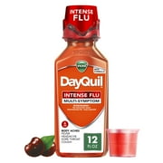 Vicks DayQuil Intense Flu Liquid, Over-the-Counter Medicine, Multi-Symptom, Powerful Daytime Relief for Body Aches, Fever, Headache, Sore Throat, and Cough, 6 Hour Relief, Cherry Flavor, 12 FL OZ