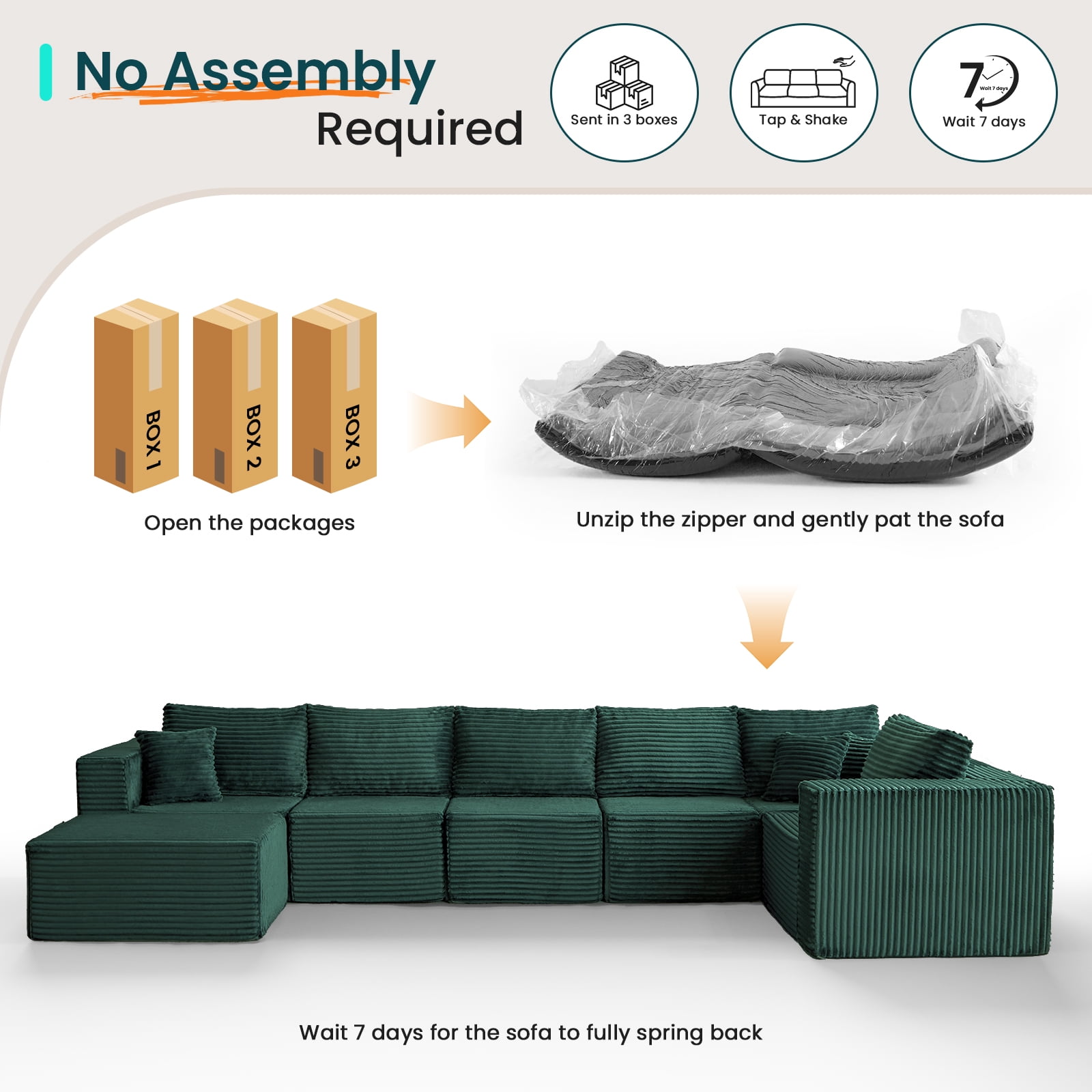 Cozylore 128.3" Oversized Modular Sectional Sofa 7 Seater U Shaped Upholstered Couches Cloud Couch with Deep Seat for Living Room, No Assembly Required, Green