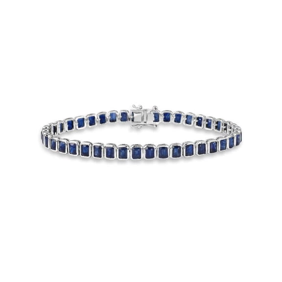 925 Silver Blue sapphire emerald cut bezel set tennis bracelet gold | Natural emerald cut blue sapphire tennis bracelet gold | Sapphire tennis bracelet