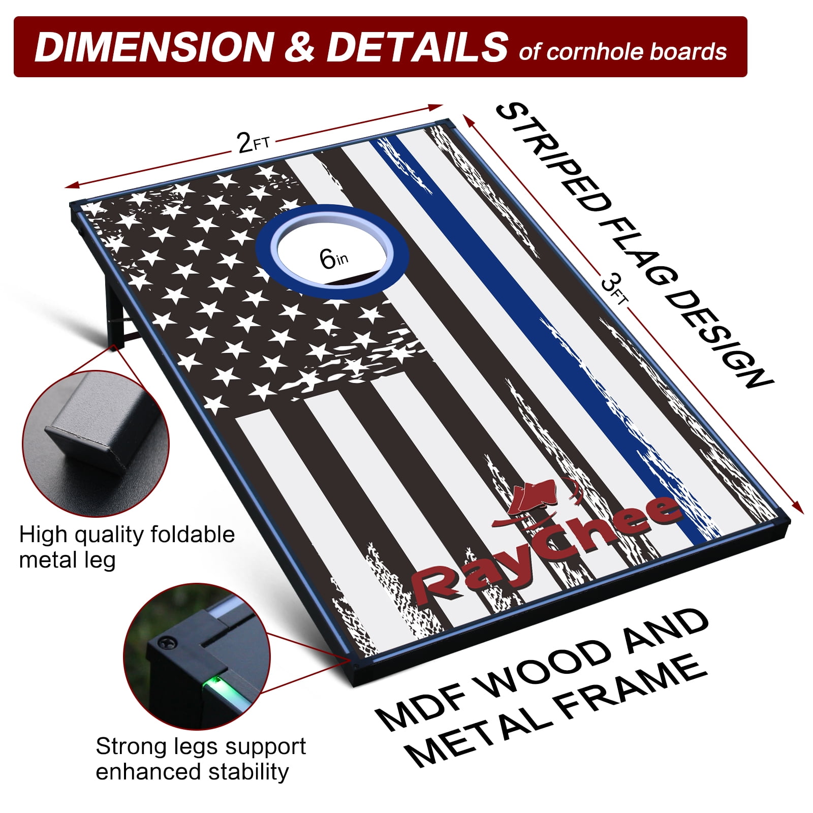 RayChee Cornhole Set with 8 Bean Bags and Carrying Case Outdoor Game Toss Board for Adults Outside Activities