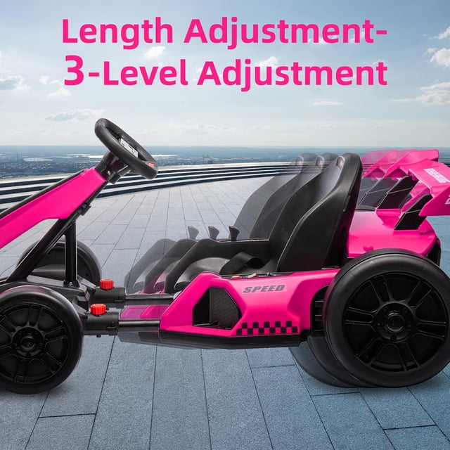 Historyli Kart eléctrico de 24 V,potente kart de drifting,asiento ajustable,velocidad de 13 km/h,luces LED,juguete para exteriores para niños de 6 a 15 años,color rosa y rojo.