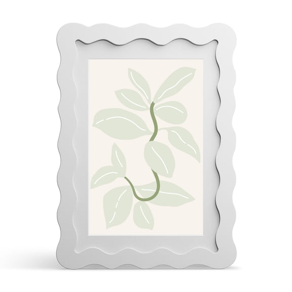 iRahmen 5x7 Picture Frame with Mat for 4x6, Wavy Edge Wooden Photo Frame for Wall Hanging, White, 1 Pack