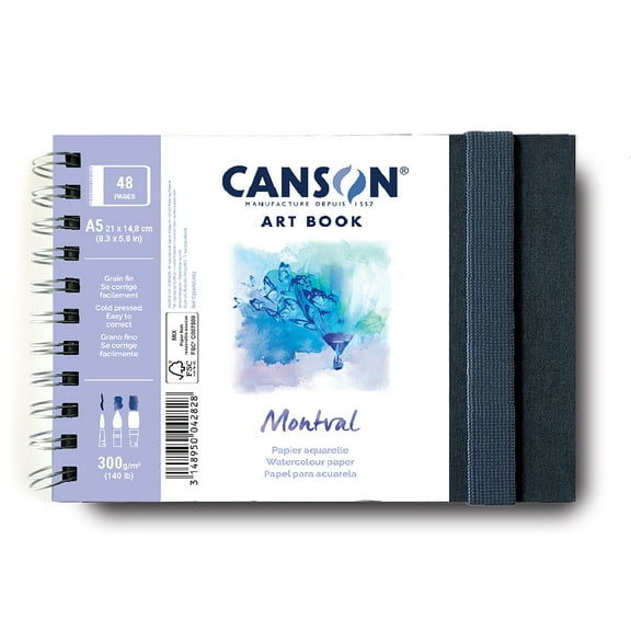 Canson Artist Series Montval Watercolor Art Book, Fabric Cover, Side Wire Binding, 48 Sheet, 8.3x5.8 inch, 1 Count