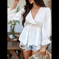 thumbnail image 4 of Blusa Cruzada con Cuello en V y Mangas Largas Abullonadas para Mujer, Camiseta Informal con Dobladillo con Volantes para y Verano. XL, 4 of 10
