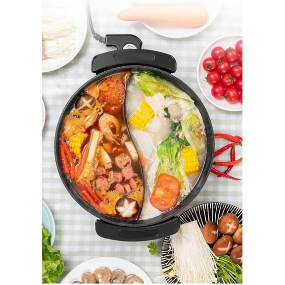 Electric Griddle Skillet Shabu Shabu Hot Pot Nonstick Cooking Frying Pan 2 Flavor Wok Fast  Heat
