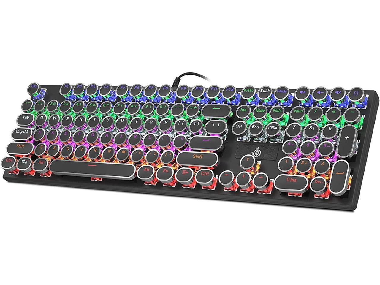 Mechanical Gaming Keyboard Typewriter RGB Backlit Keyboard 108 Retro Round Keycaps Wired Mechanical Keyboard with Blue Switch for Desktop Computer PC
