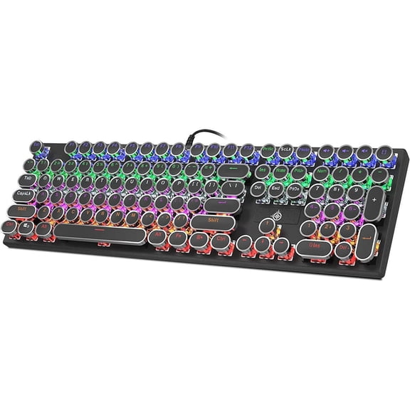 Mechanical Gaming Keyboard Typewriter RGB Backlit Keyboard 108 Retro Round Keycaps Wired Mechanical Keyboard with Blue Switch for Desktop Computer PC