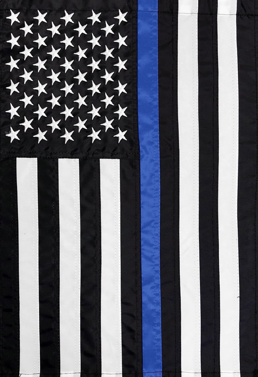 American Flag Blue Line Garden Flag Applique Direct Stitched 12" x 17.5" 
