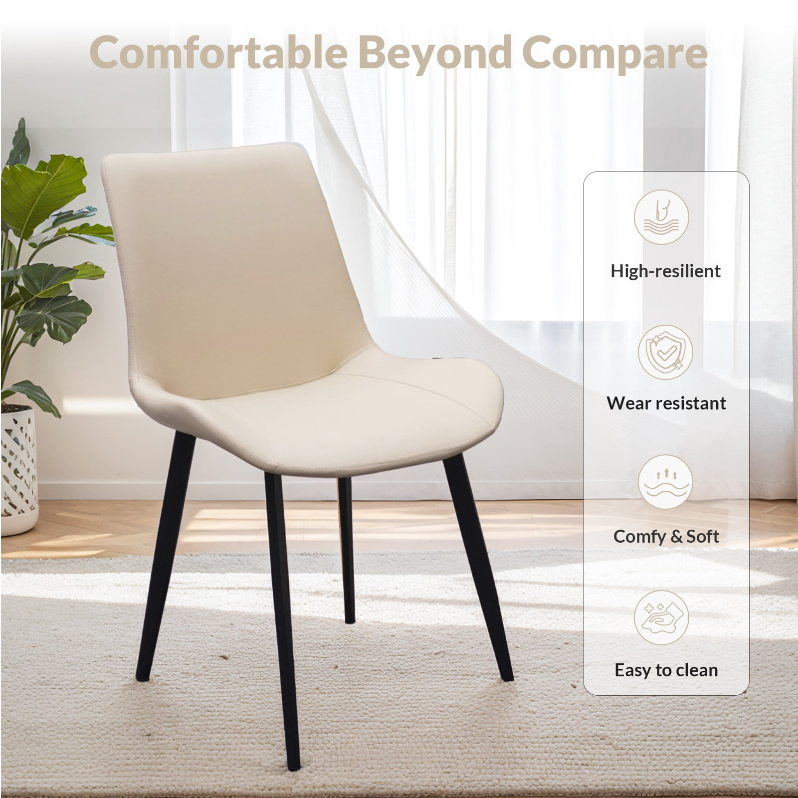 MAYEERTY Beige PU Leather Dining Chairs with Metal Legs, Modern Upholstered Set of 2 for Kitchen, Restaurant, Living Room ,Dining room, Meeting Room