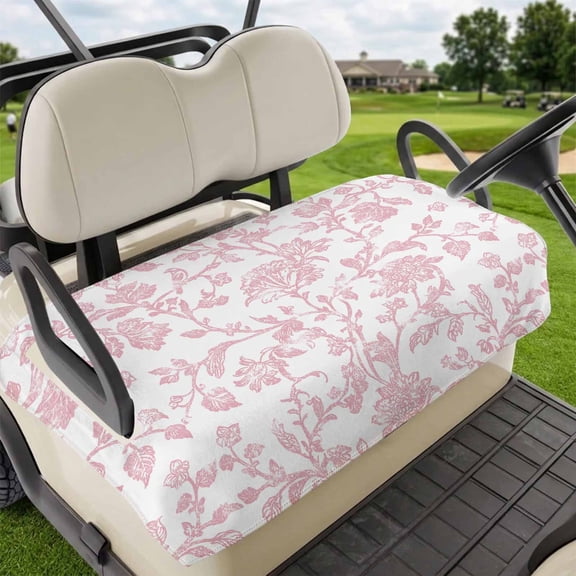 Golf Cart Seat Covers for 2 Seater,Pink Flower Microfiber Cart Seat Towel Blanket,Vintage Farmhouse Boho Leaf Spring Solid Absorbent Breathable Non Slip Bench Seats Protector for Golf Course 51"x31"