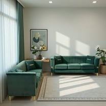 Newest 82.67" Green Velvet Chesterfield Sofa Set of 2 - Mid-Century Modern 3-Seater with Gold Legs for Primary Living Space​