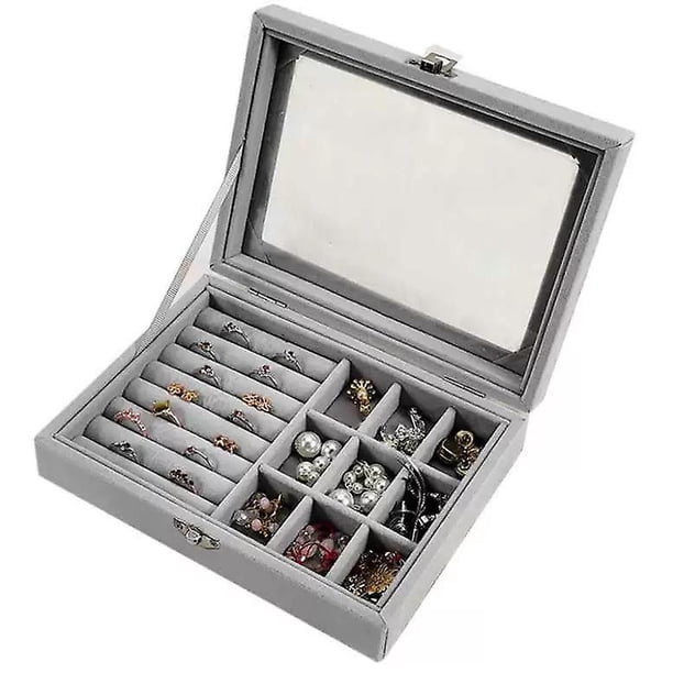 Joyero, Organizador De Joyas De 9 Rejillas, Cofre De Joyas Flocado Con Tapa Transparente, Almacenamiento De Joyas, Bandeja De Exhibición De Joyas, Collar, Pendientes, Anillo