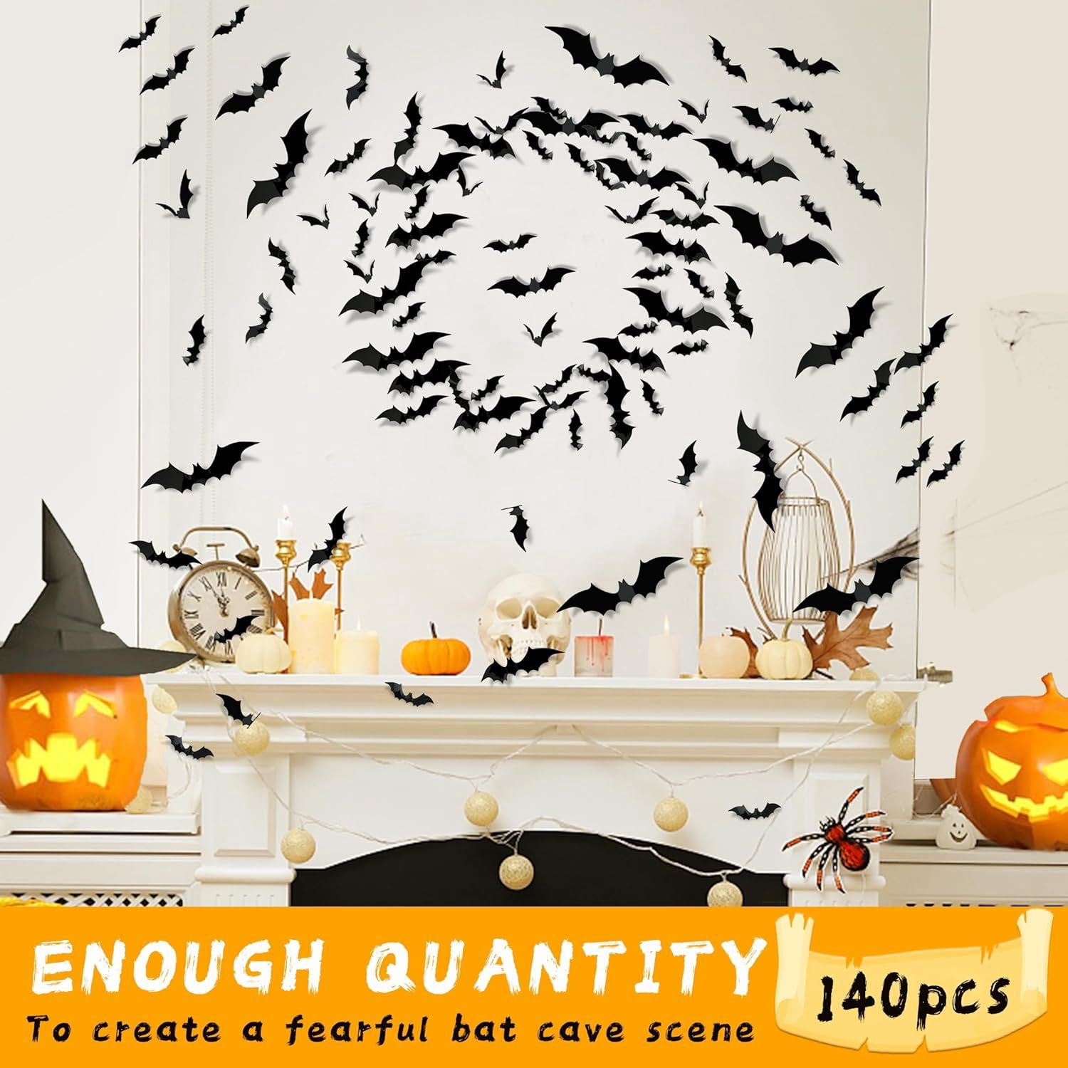 Halloween Party Supplies & Decorations 140Pcs Realistic PVC 3D Black Scary Bat Wall Stickers for Creepy Home & Indoor Decor DIY Wall Decal Bathroom Decor