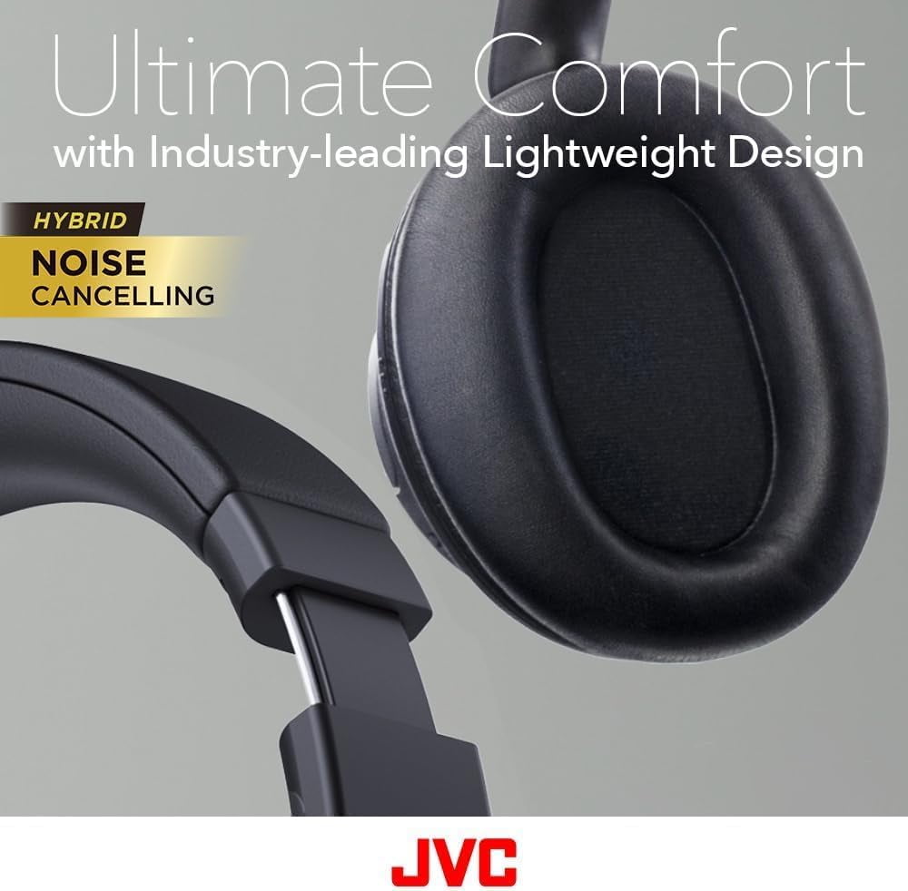 JVC Hybrid Noise Cancelling Wireless Headphones - Best Sound Blocking, Over Ear Design - Bluetooth 5.3 - Dual Mic - 50HR Battery - Detachable Cable - Voice Assistance - Long-Wear Comfort - HAS95N