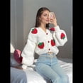 thumbnail image 4 of Cárdigan de Punto Grueso con Cuello en V y Larga con Bordado de Fresas Kawaii para Mujer Fresa Roja L, 4 of 9