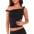 thumbnail image 3 of Womens Off the Shoulder Top Sleeveless Slim Fit Stretchy Tank Top Y2k Casual T Shirts Black L, 3 of 9