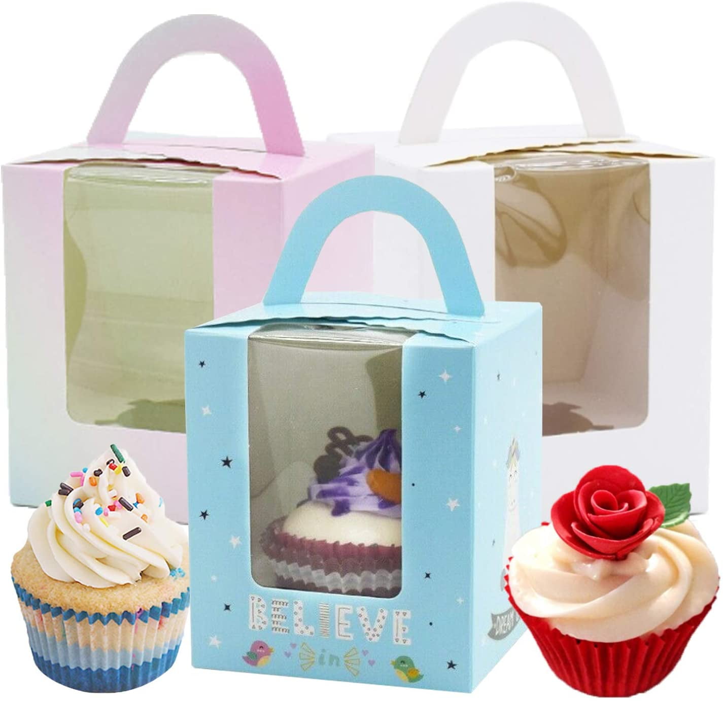 Pack of 3pcs Cupcake Muffin Boxes WHITE W/ Inserts 6 Holes Party favor Bakery 