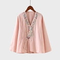 thumbnail image 3 of Felirenzacia Women's Traditional Embroidered Wrap Blouse V-Neck Long Sleeve Frog Button Cotton Shirt Top Pink,L, 3 of 6