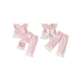thumbnail image 2 of Loicainy Toddler Baby Girls Summer Outfits 6 12 18 24 Months 2T 3T Flying Sleeve Crew Neck Plaid Print Vest Tops and Elastic Waist Pants Clothes Set, 2 of 8