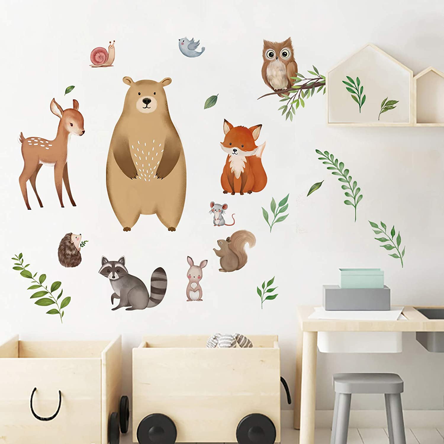 80 Pcs Bear Fox Deer Wall Decals Woodland Wall Stickers for Baby Room Playroom Decoration Jungle Wall Stickers Safari Wall Stickers for Nursery Decor TOARTI Animal Wall Stickers for Kids Bedrooms