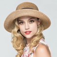 thumbnail image 2 of Voska Women Floppy Sun Hats Fashionable Summer Wide Brim Cap BeachStraw Hat UV UPF50 Travel Packable Cotton Light Brown, 2 of 6