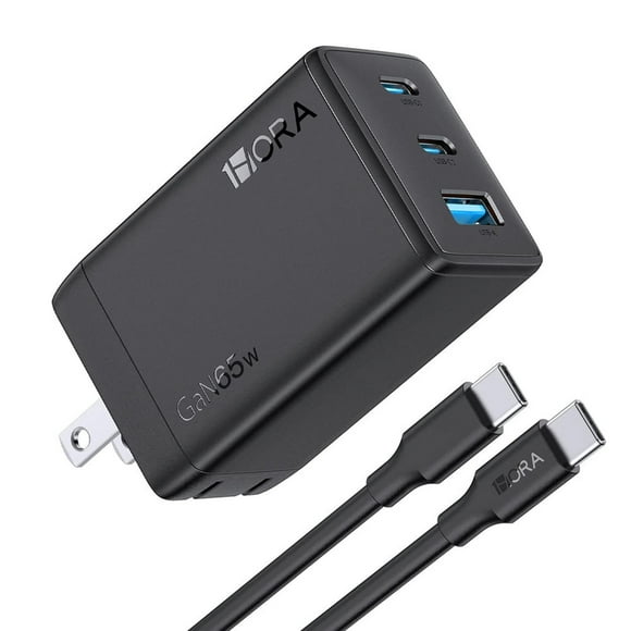 Cargador para pared 1Hora 65W PD, 3 puertos + cable Tipo-C