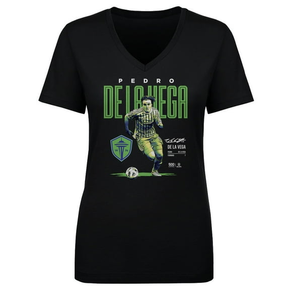 Women's 500 Level Pedro de la Vega Black Seattle Sounders FC Bitmap V-Neck T-Shirt