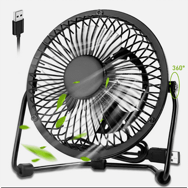4 Inch USB Desk Fan, Mini Quiet Personal Cooling Fan with Metal Construction - 360° Adjustable, Strong Airflow, for Office Desktop Home (Black)