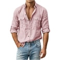 thumbnail image 2 of QIYAGBSA Men's Long Sleeve Button Down Shirt, Textured Cotton Linen Work Shirt with Double Pockets for Casual Office and Weekend, 2 of 8