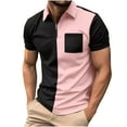 thumbnail image 2 of EWASWON Men's Slim Fit Short Sleeve Polo Shirts - Color Block Design with Chest Pocket, Summer Casual Stretch Fabric,Pink,Size S, 2 of 8
