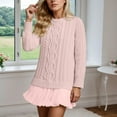 thumbnail image 6 of Mohiass Women's Cable Knit Sweater Dress Long Sleeve Crewneck Patchwork Knit Pullovers 2025 Fall Outfits Winter Clothes Pink XL, 6 of 7