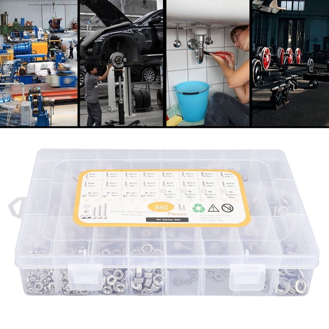 Écrou de Tête Hexagonale, M2 M3 M4 M5 Vis Kit d'Assortiment Haute Dureté Acier Inoxydable 304 pour Machines Réparation de Navires Automobiles