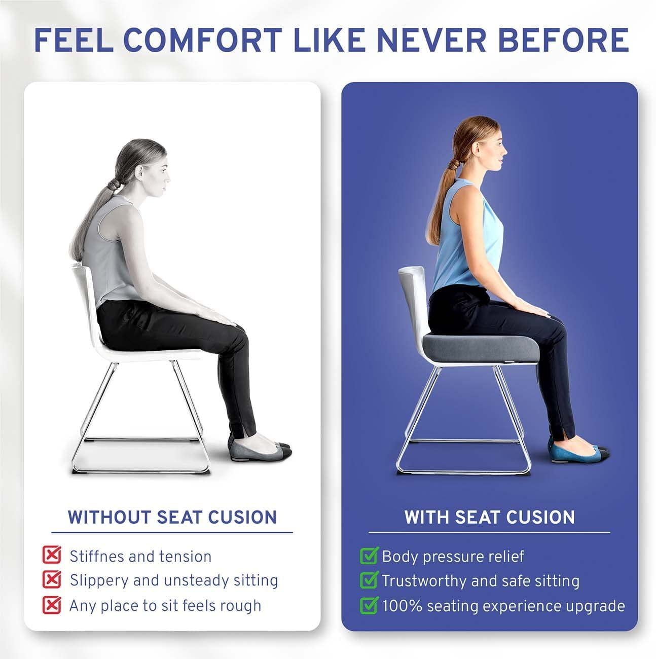 Extra Large Firm Seat Cushion Pad for Bariatric Overweight Users - Firm Memory Foam Chair Support Pillow for Wheelchair, Office & Car 19"x18"x3" (Grey) - COMFYSURE
