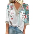 thumbnail image 2 of Taylonsss Fashion Women's Summer V-Neck 3/4 Sleeve Lace Print Casual T-shirt Blouse, 2 of 5