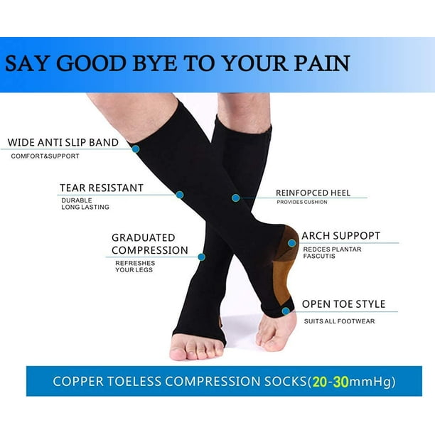 Copper Compression Socks 3 Pairs - Open-Toe Toeless Compression