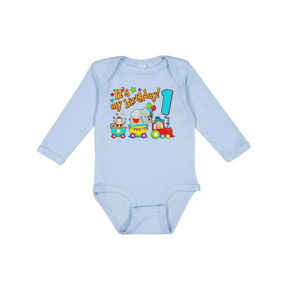 Inktastic It's My Birthday Circus Train 1st Birthday Boys or Girls Long Sleeve Baby Bodysuit