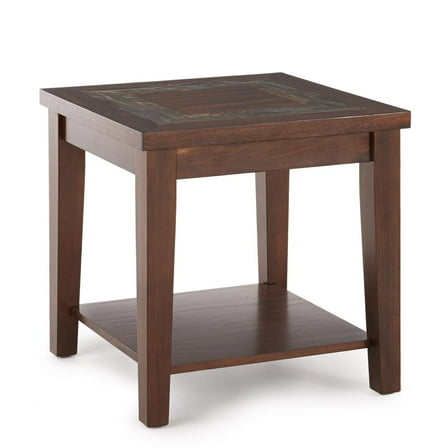Davenport Slate End Table with Brown Cherry wood trim